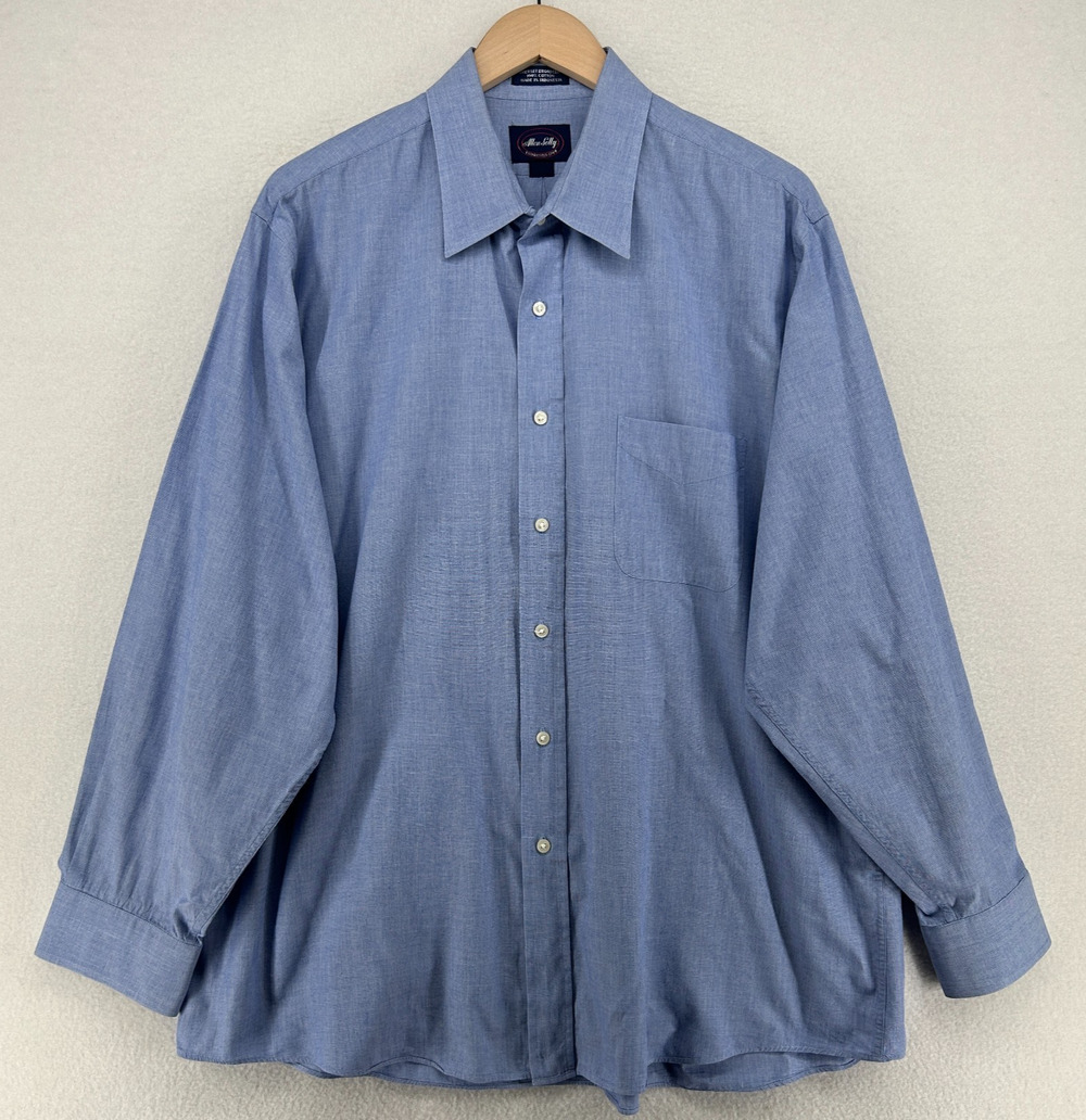 ALLEN SOLLY Shirt Mens XL Somerset Broadcloth Pincheck Button Up Cotton Blue
